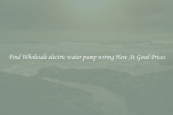 Find Wholesale electric water pump wiring Here At Good Prices